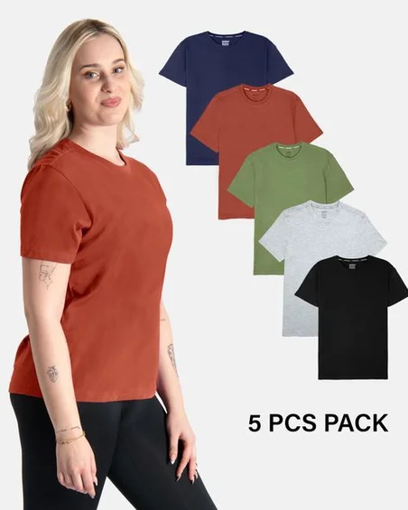 Camiseta de algodón suave con cuello redondo – Pack 5 uds.