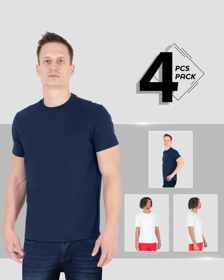 Camiseta de algodón suave con cuello redondo – Pack 4 uds.